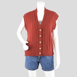 Vintage 70s Burnt Orange Grandpa Sweater Vest, Women's Medium